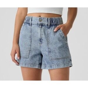 Gap Womens 4" High Rise Easy Denim Utility Shorts Mom Light Stone Wash MD Retro